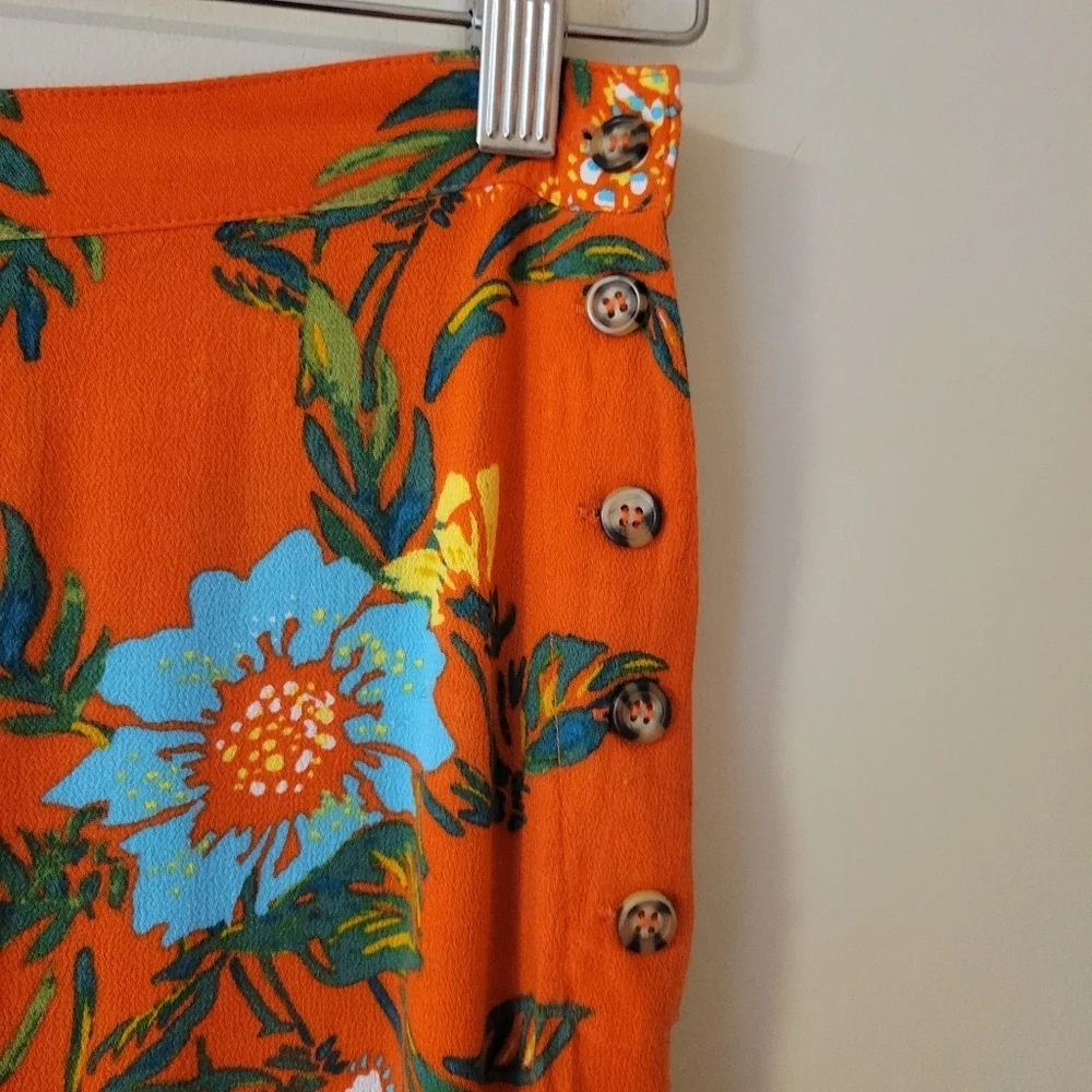 Free People Blue Horizon Wide Leg Flowy Tropical Boho Orange Floral Pants Size 4 - Picture 7 of 9